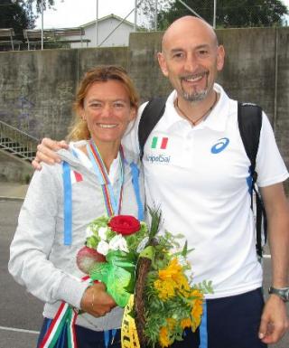 Giuseppe Buriasco con Valeria Straneo ai Campionati Europei di Zurigo 2014 (foto Fidal Piemonte)