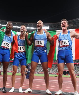 Desalu, Patta, Jacobs, Tortu: i campioni olimpici della 4x100 (foto Colombo/FIDAL)